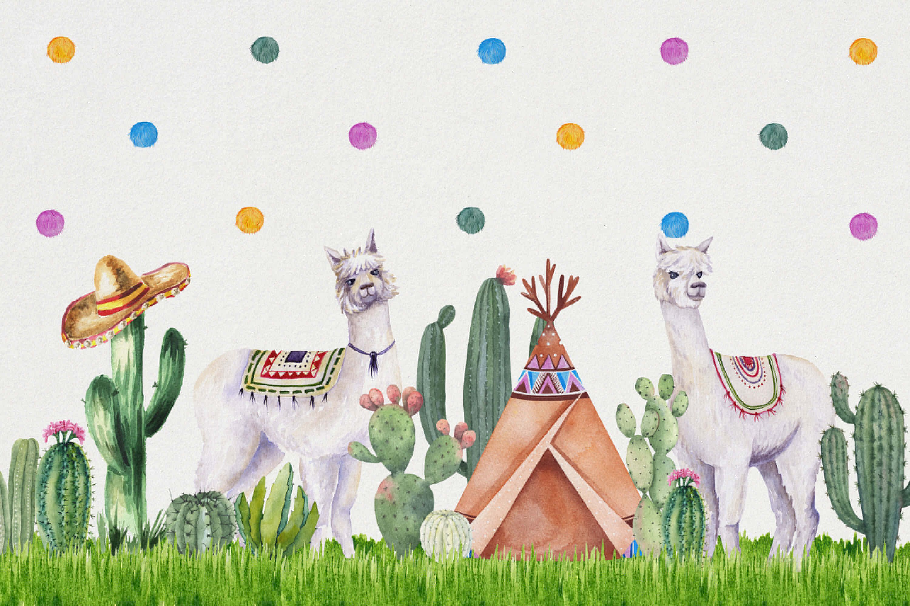wallpaper Alpaca's tussen cactussen
