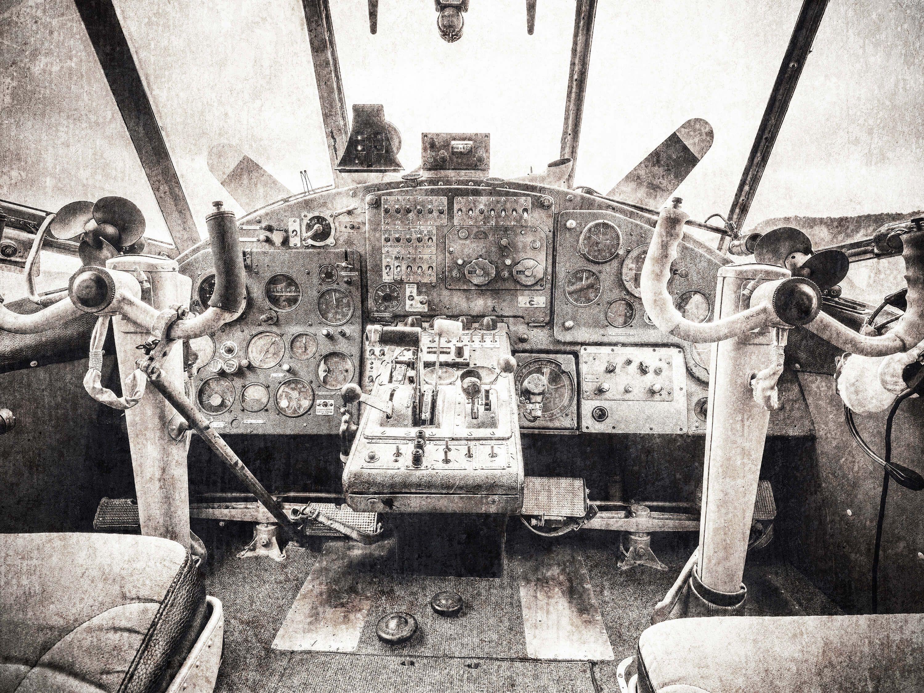wallpaper Vliegtuig cockpit in sepia