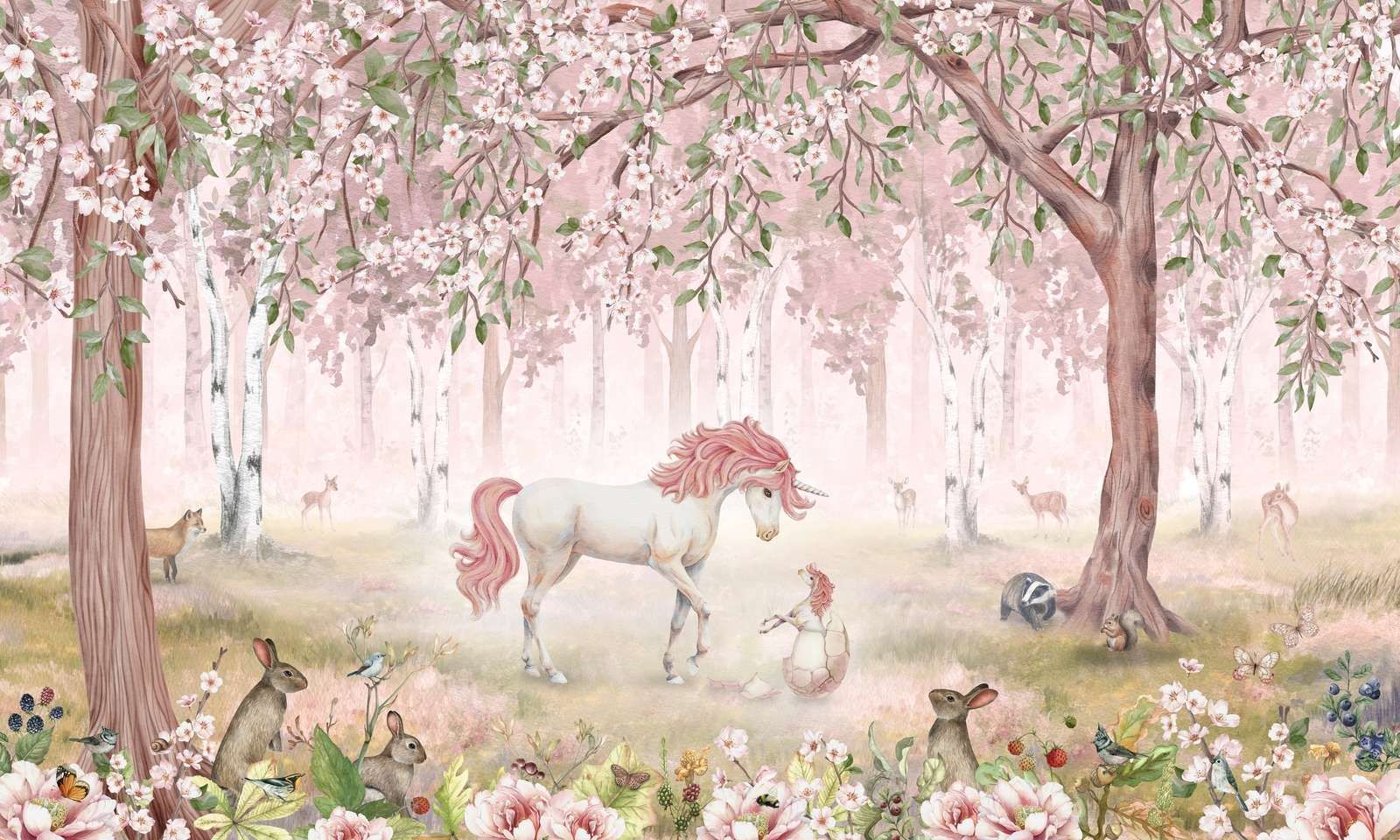 Fotobehang - Unicorn Forest - Pink - Fotobehang, image size:1600x960
