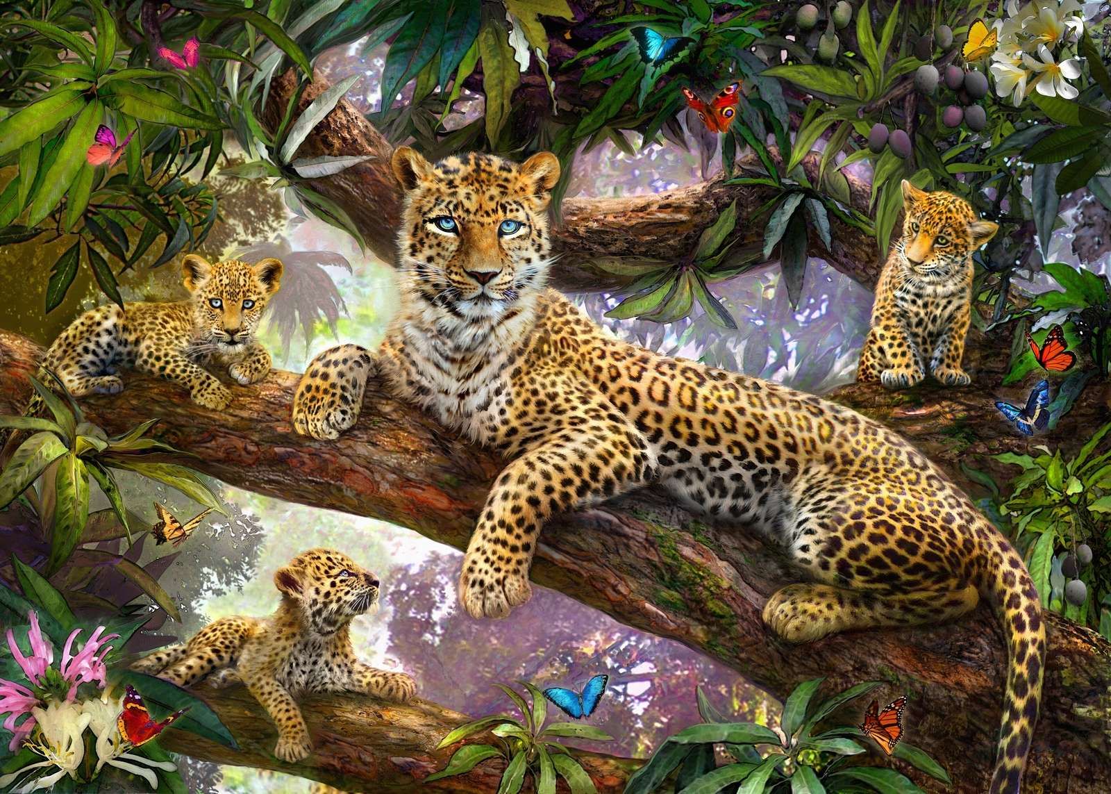 Fotobehang - Tree Top Leopard Family - Fotobehang, image size:1600x1143