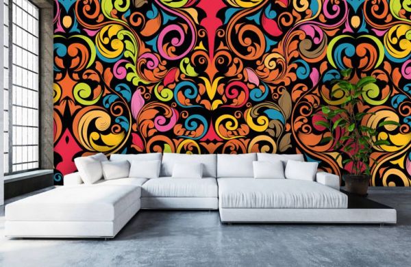 Teken een foto Vertellen Reinig de vloer Behang met abstracte gekleurde figuren - Fotobehang