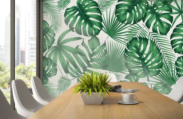 tweeling Impressionisme bladzijde Tropische bladeren, groen - Fotobehang