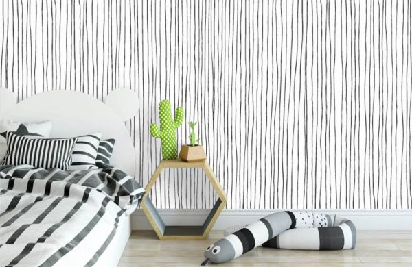 Trouw plafond Duur Zwart wit behang met abstracte lijnen - Fotobehang
