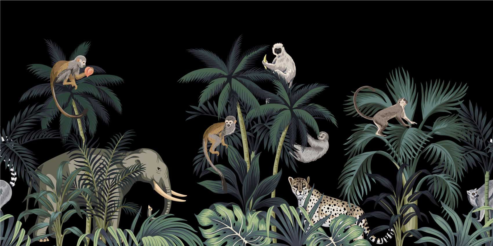 Dieren in de jungle Fotobehang