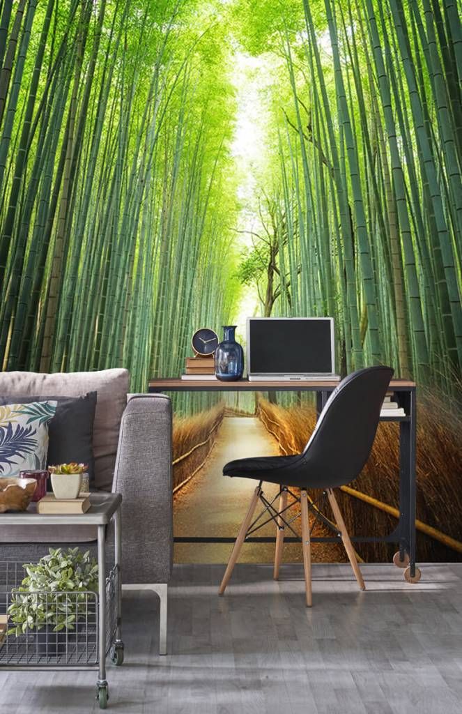 Behang een pad door het bamboe - Fotobehang