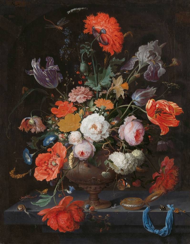 Stilleven met bloemen en een horloge Stilleven met bloemen en een horloge