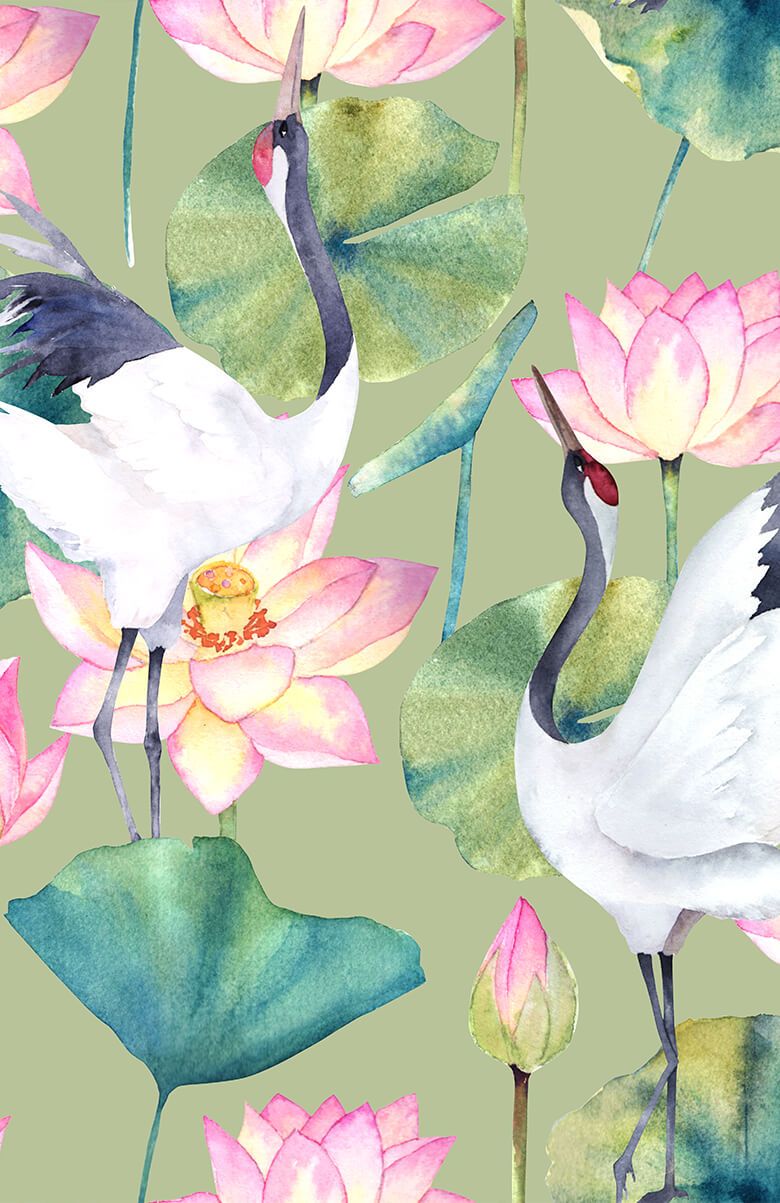 Kraanvogels tussen de bloemen Kraanvogels tussen de bloemen