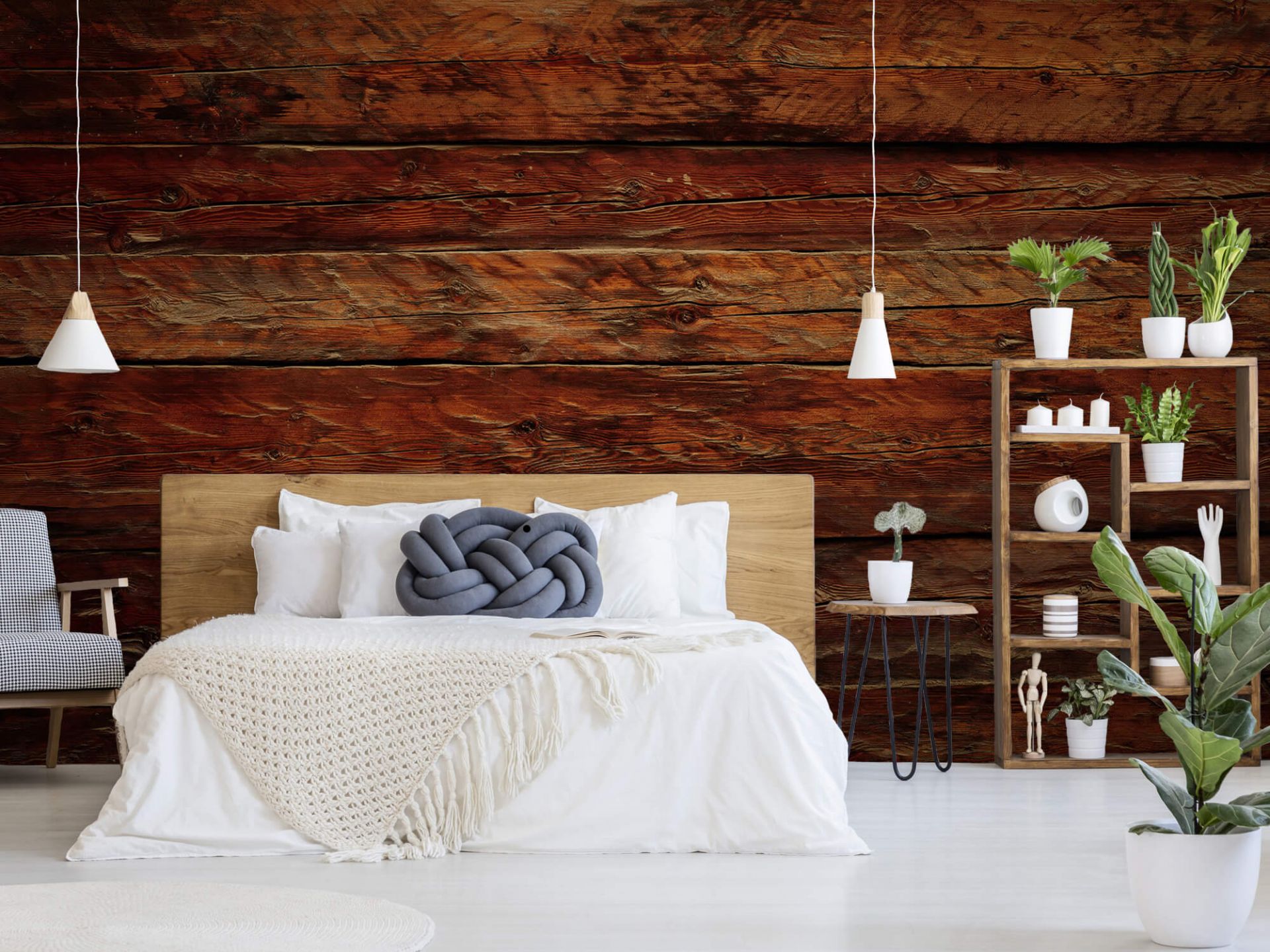 Wees tevreden Woord Panorama Muur van hout - Fotobehang