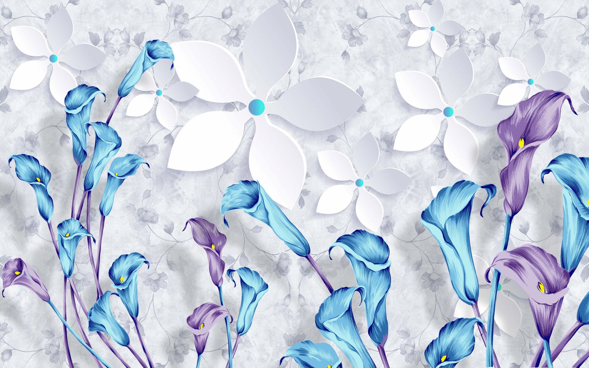 Blauw witte bloemen - Fotobehang, image size:1920x1200