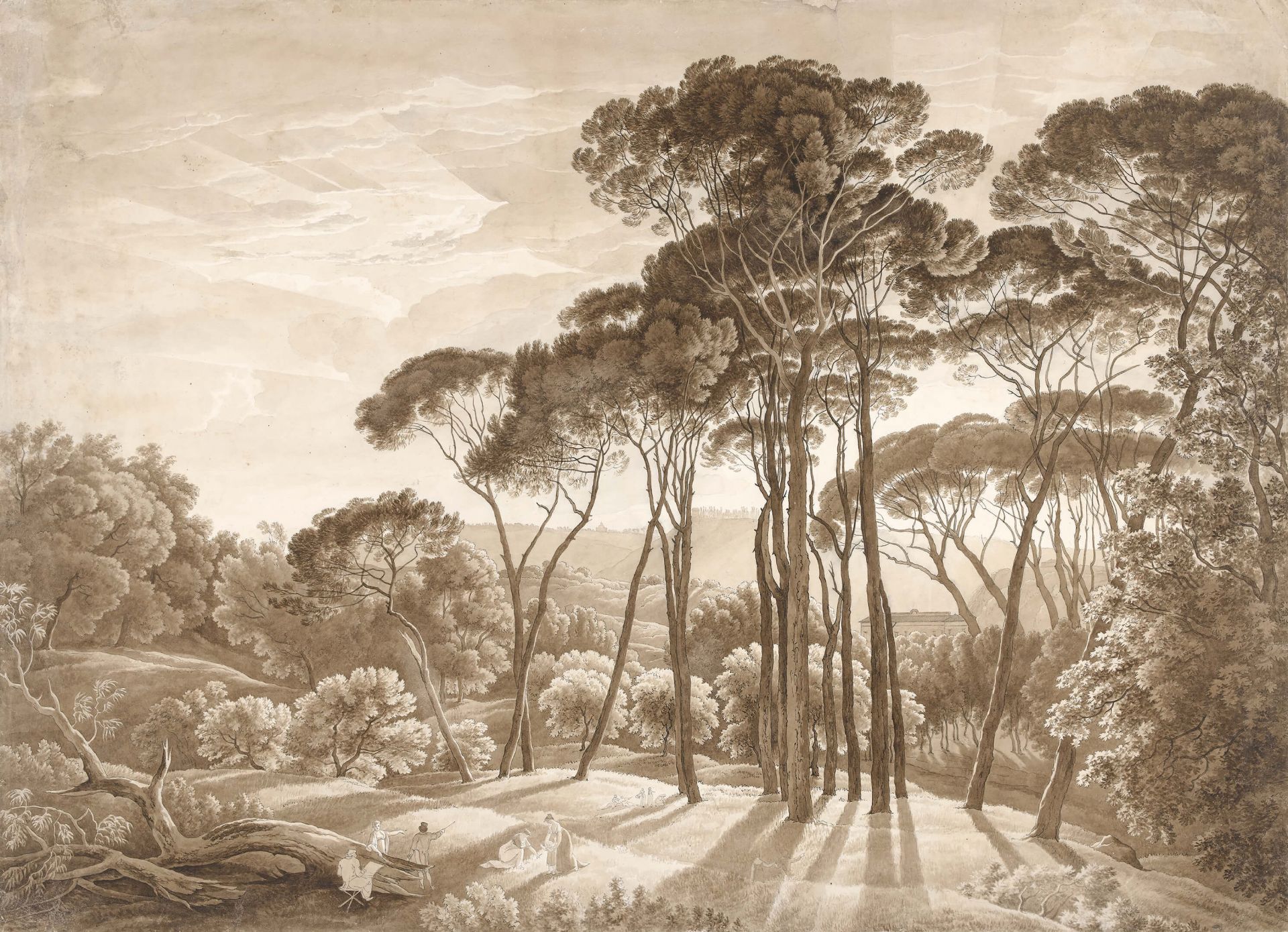 Boslandschap in de omgeving van Rome met ondergaande zon Boslandschap in de omgeving van Rome met ondergaande zon