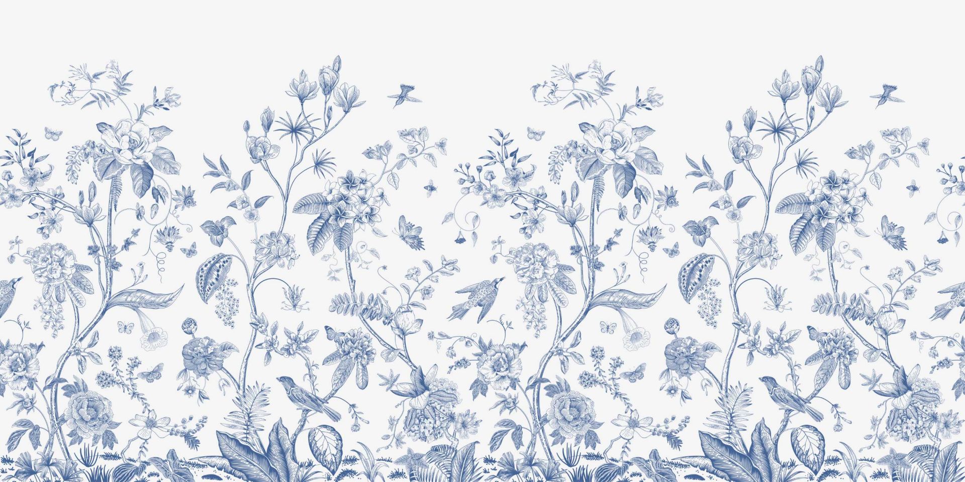 Bloemen illustratie, blauw-wit Bloemen illustratie, blauw-wit