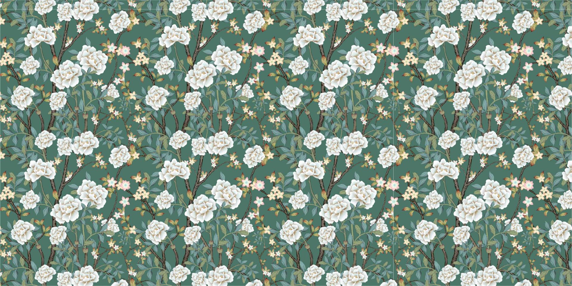 Fotobehang - Pioenrozen op groene achtergrond - Fotobehang, image size:1920x960