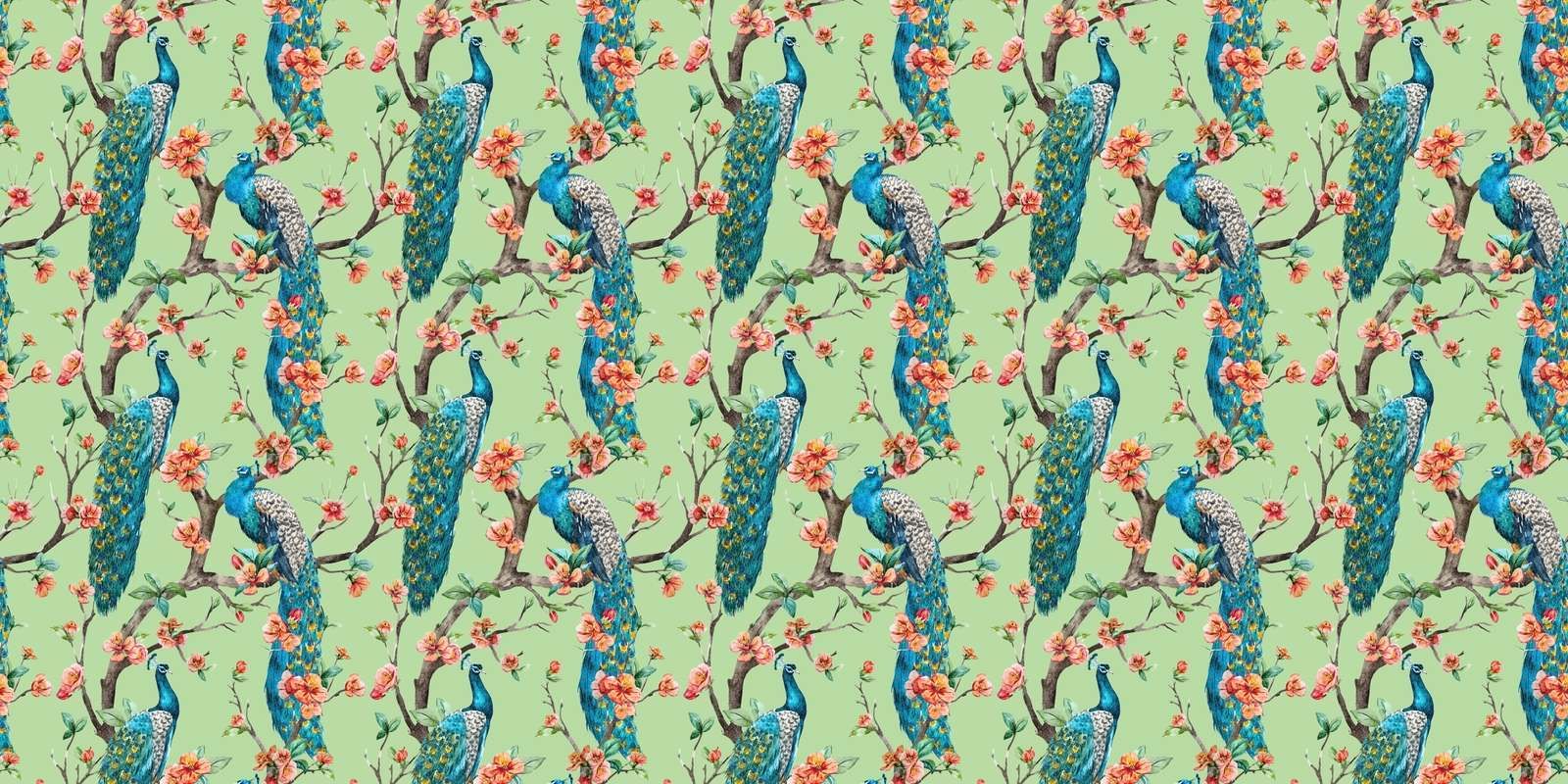 Pauw met tuinbloesem