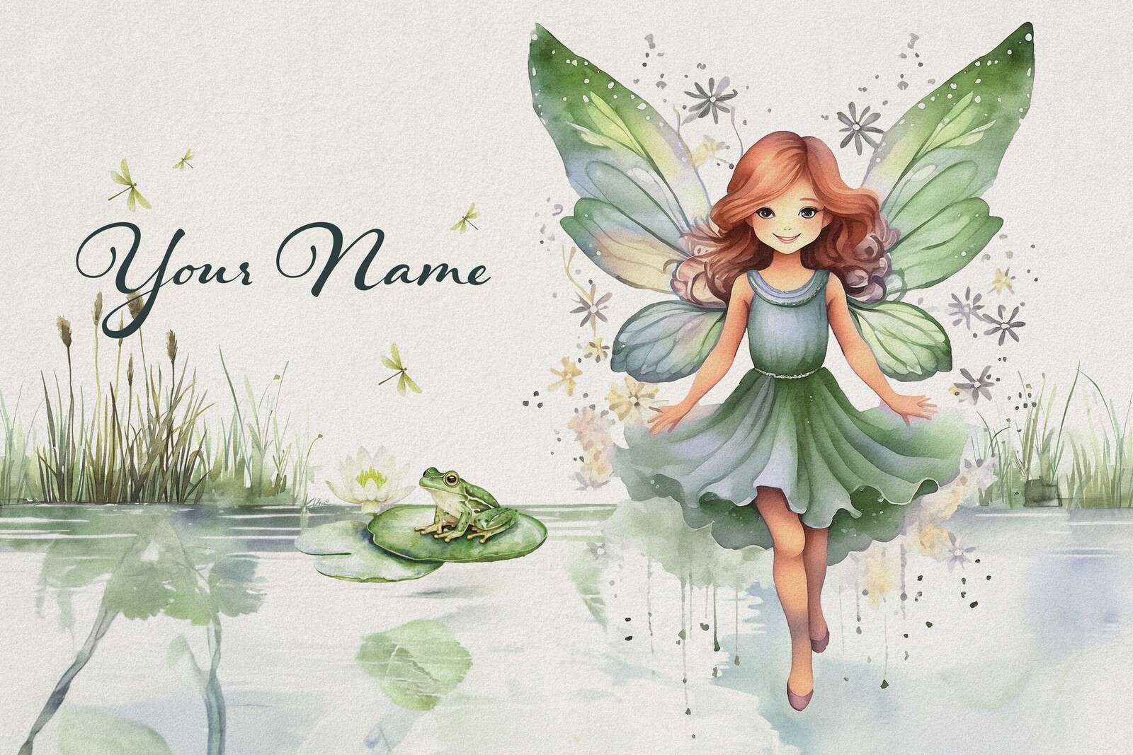 Vijverelfje met kikker en libellen