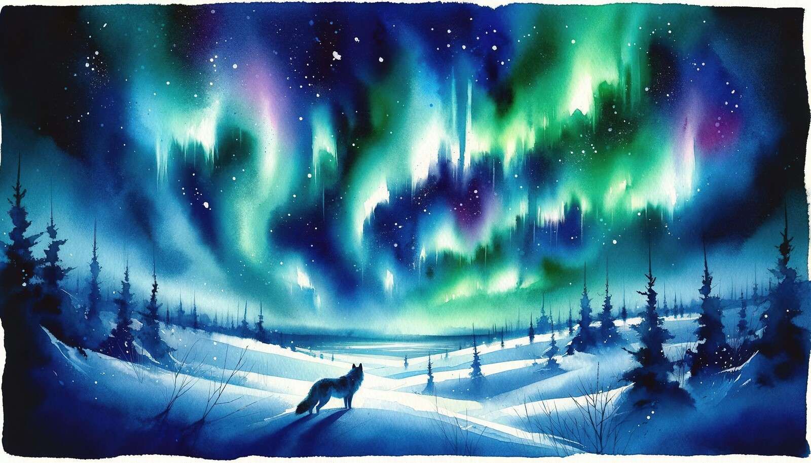 Arctic Fox and Northern Lights