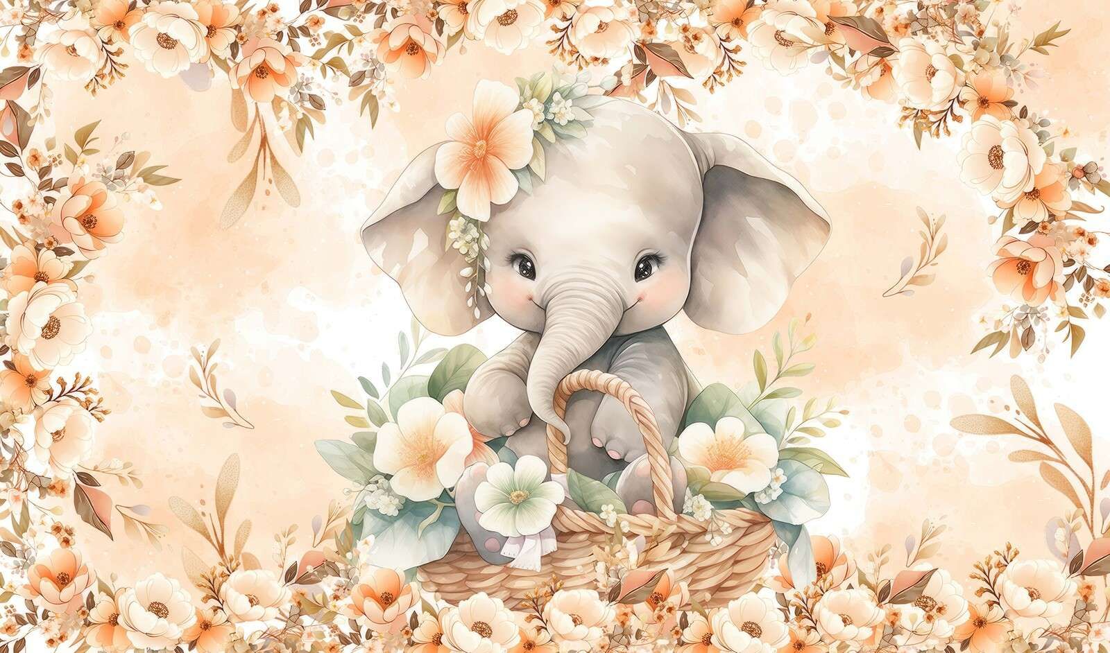 Schattige olifant in bloemenmand