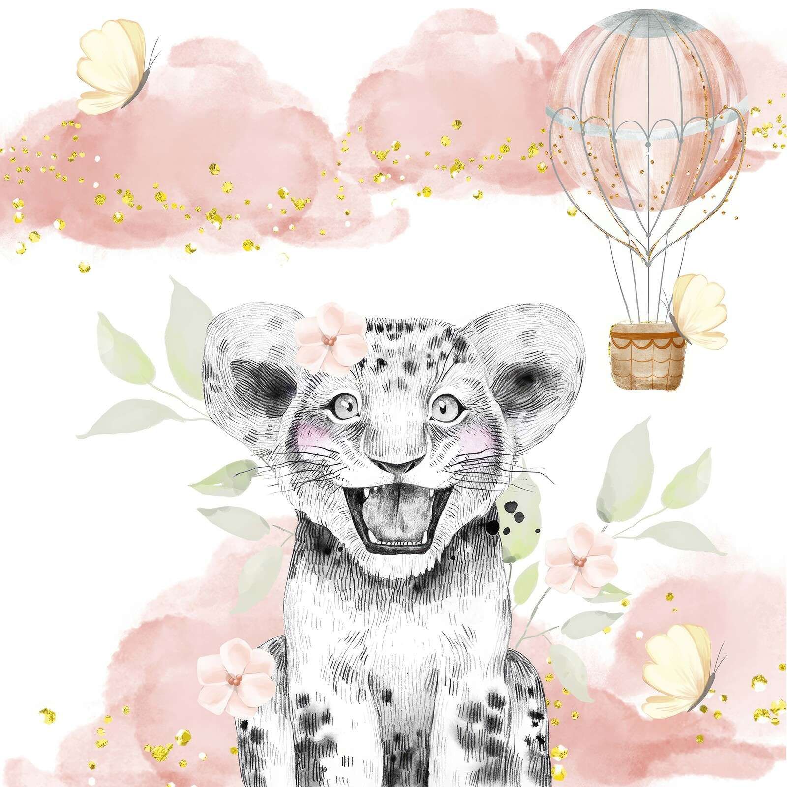 Vrolijke leeuwenwelp en luchtballo