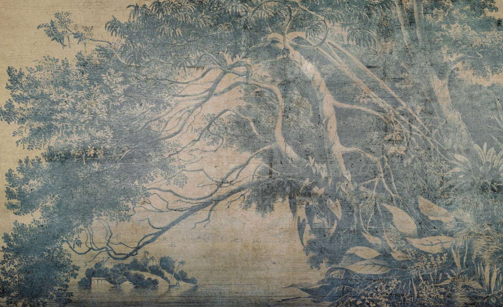 Blauwe tropen in verweerd linnen