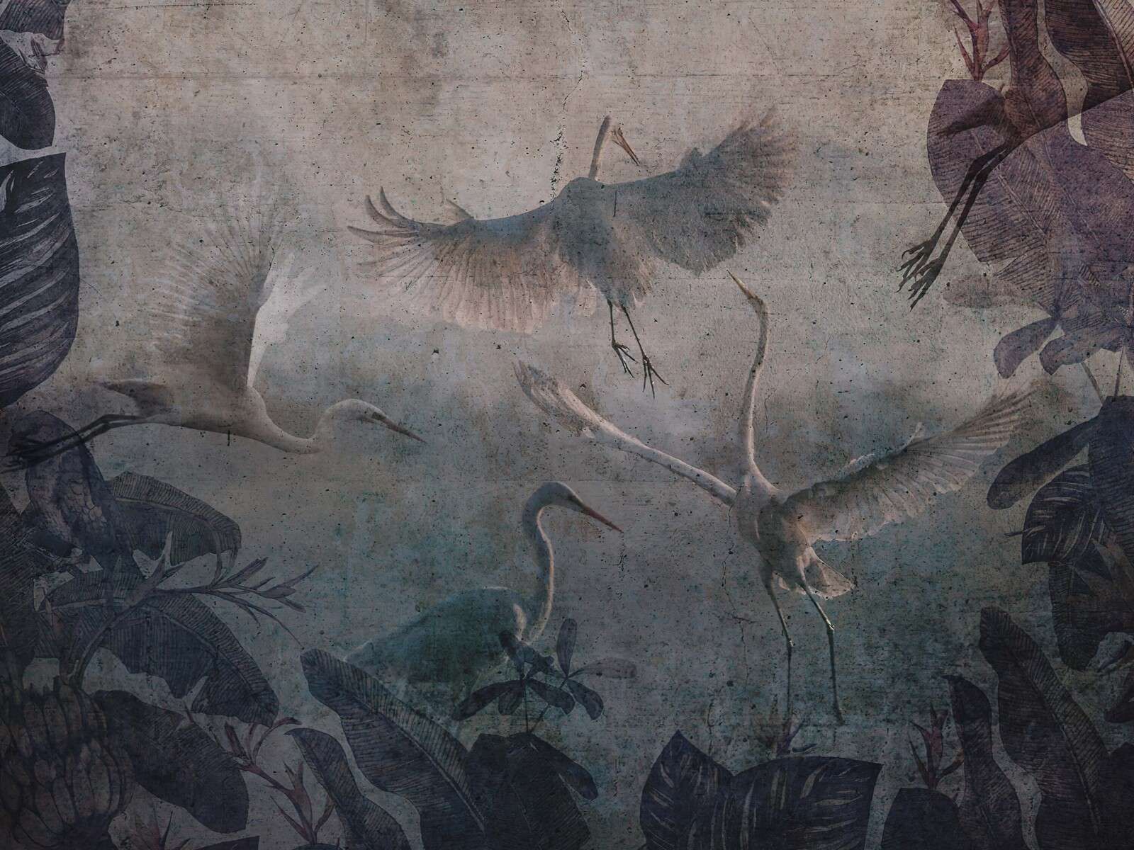 Vliegende reigers in schemerblauw