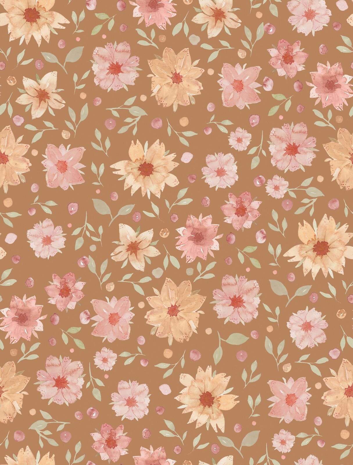 Perzikroze aquarelbloemen op karamel