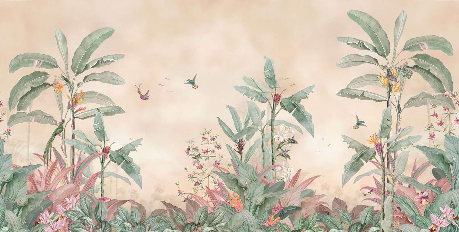 Tropische kolibries in bananenbos