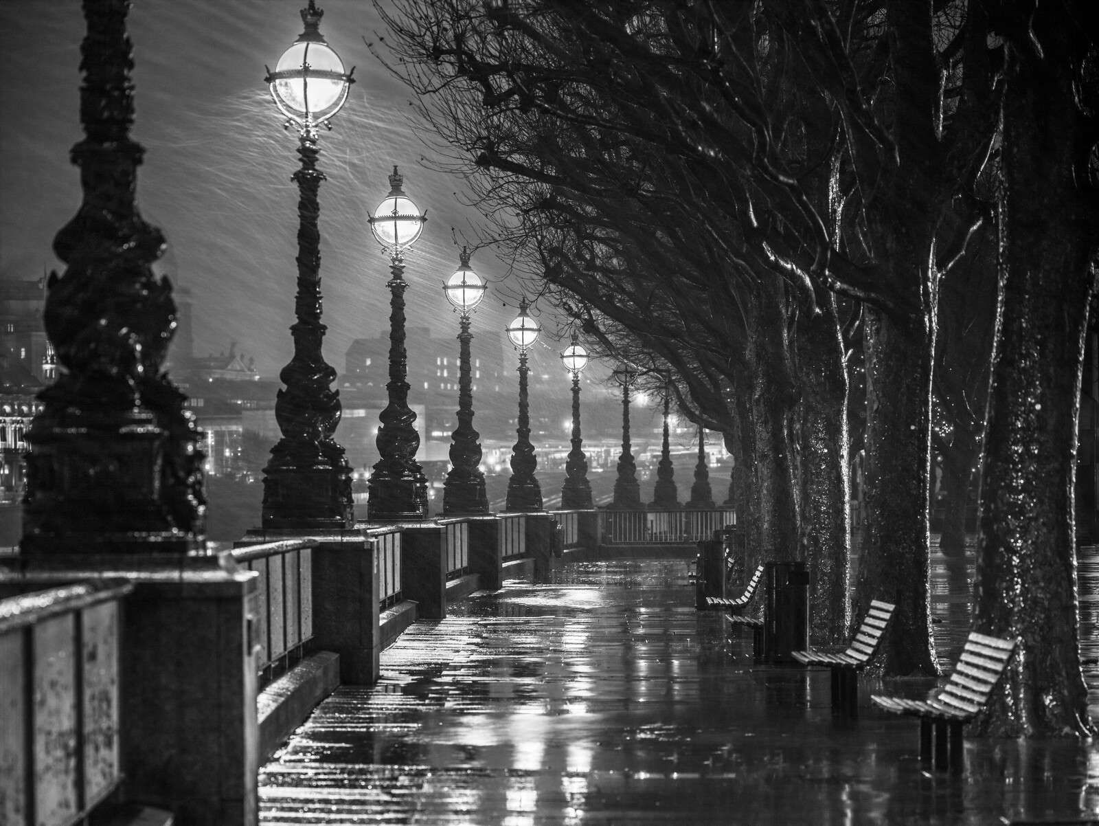 Thames promenade in evening, London, UK