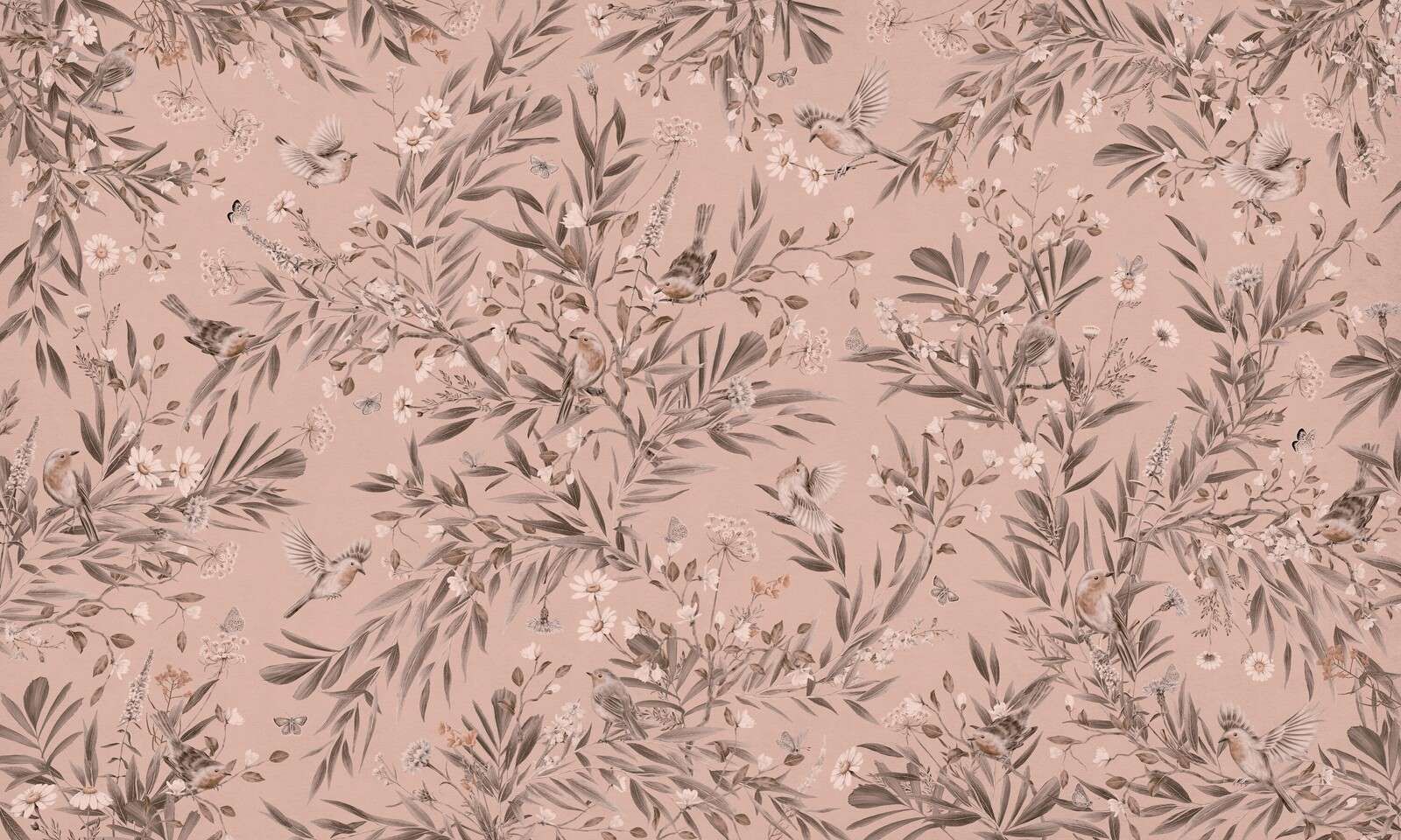 Playful Robins - Monochrome - Pink