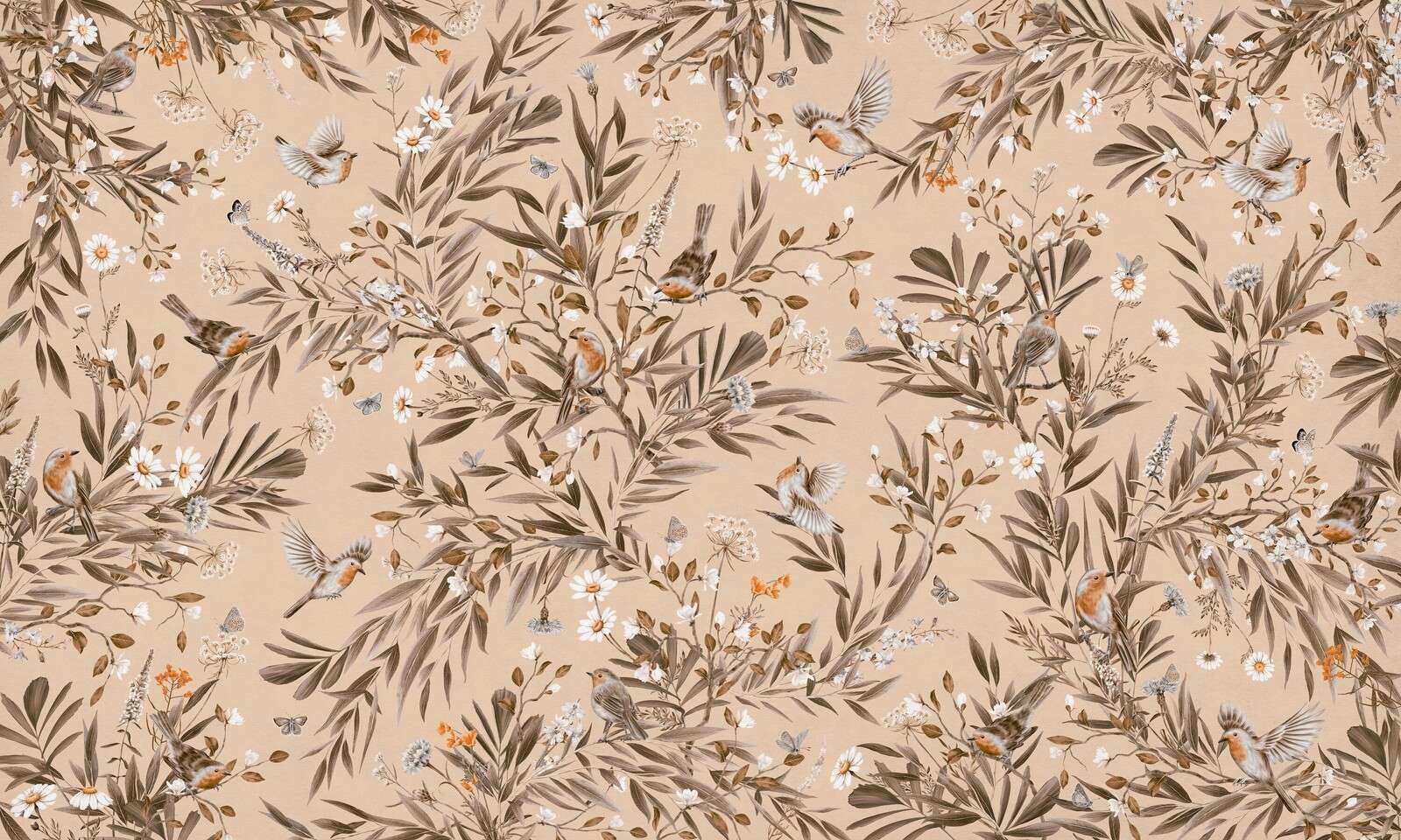 Playful Robins - Vintage - Beige