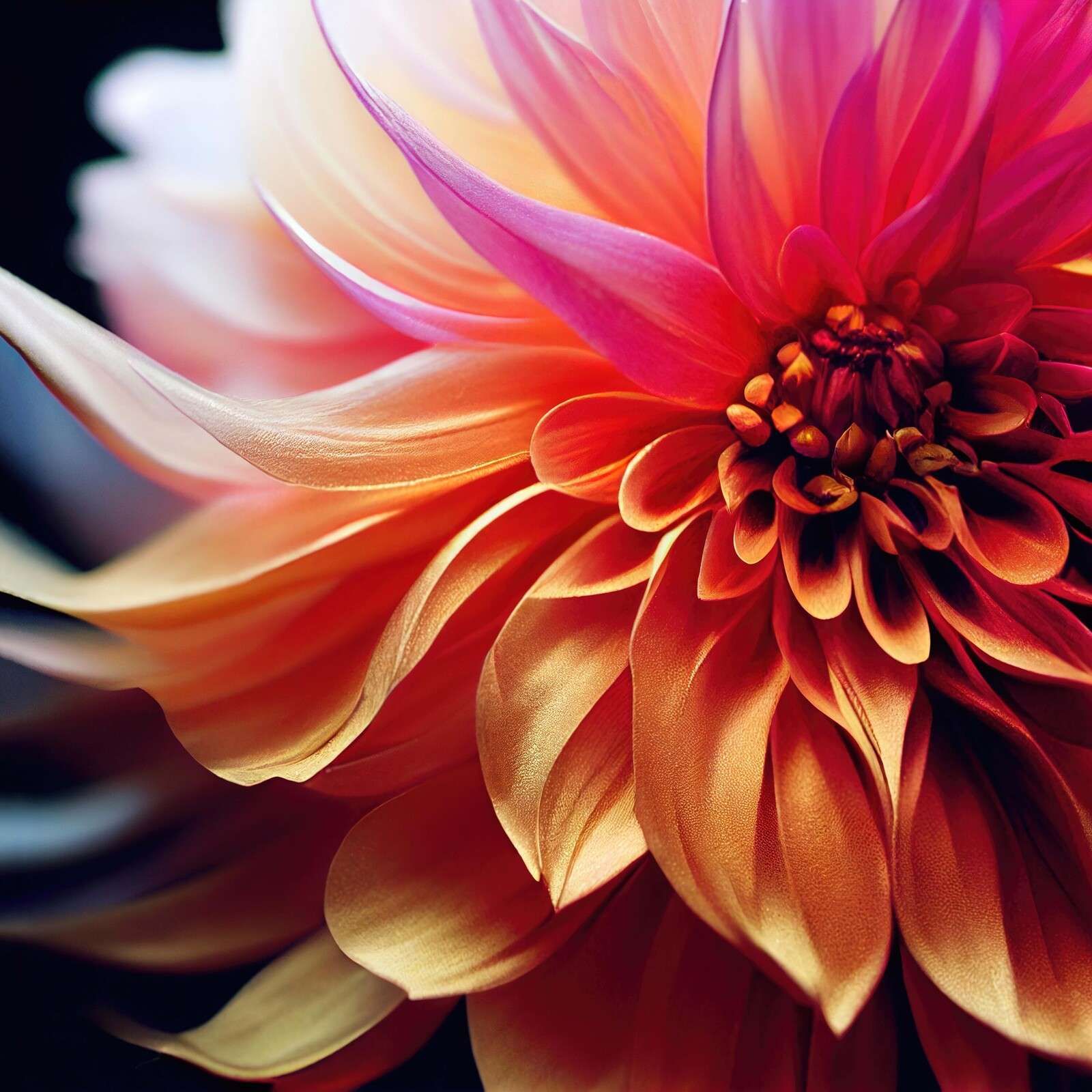 Macro Orange and pink dahlia Flower