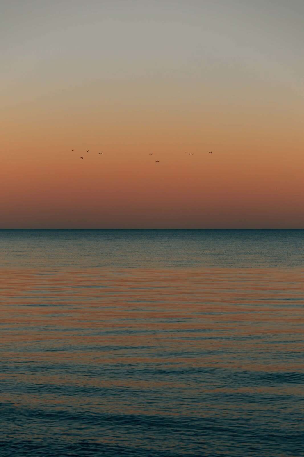 Kalme zee bij zonsondergang