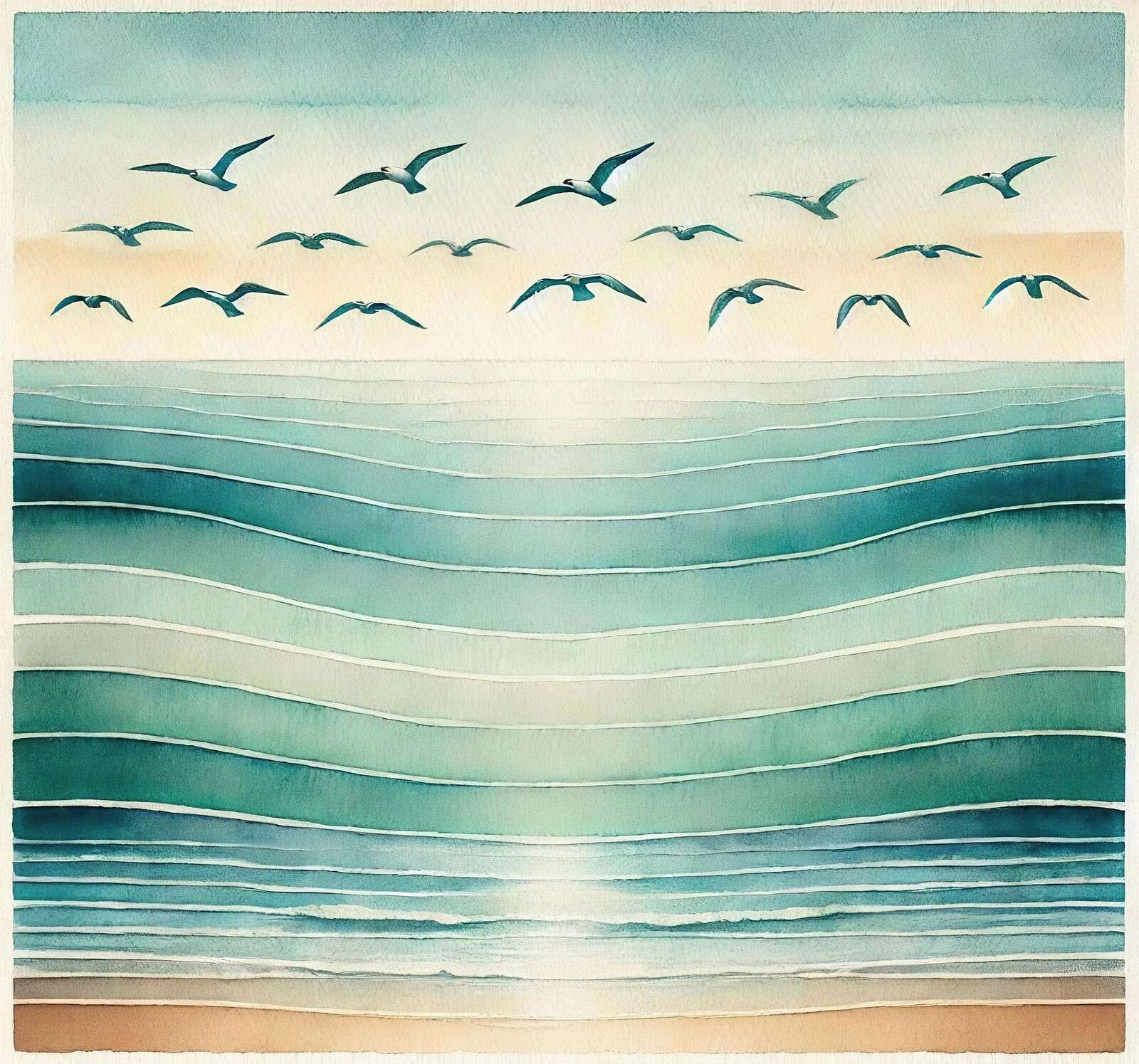 Zomerse zee met vliegende meeuwen