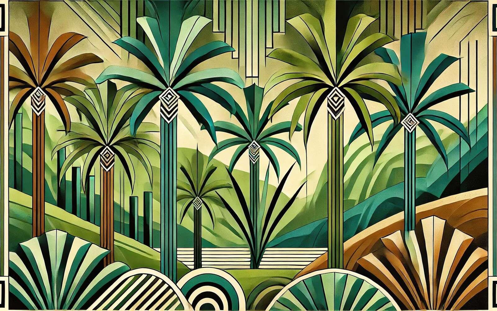 Tropische palmbomen in art deco lijnen