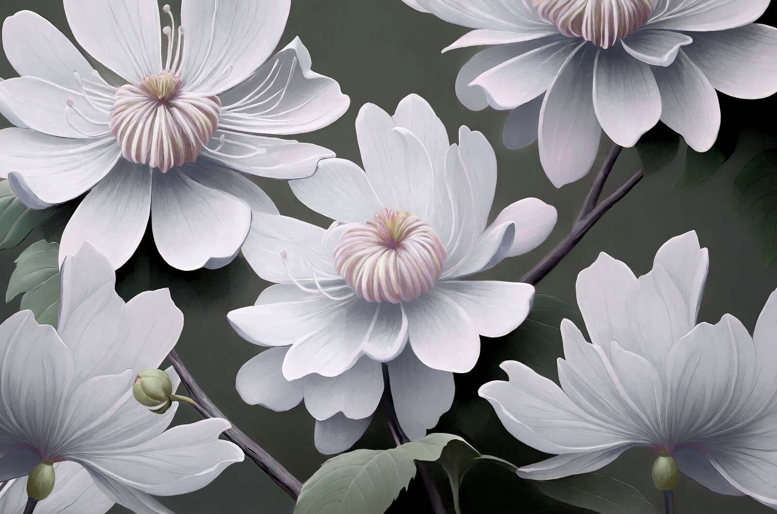 Lichte clematisbloemen in wit