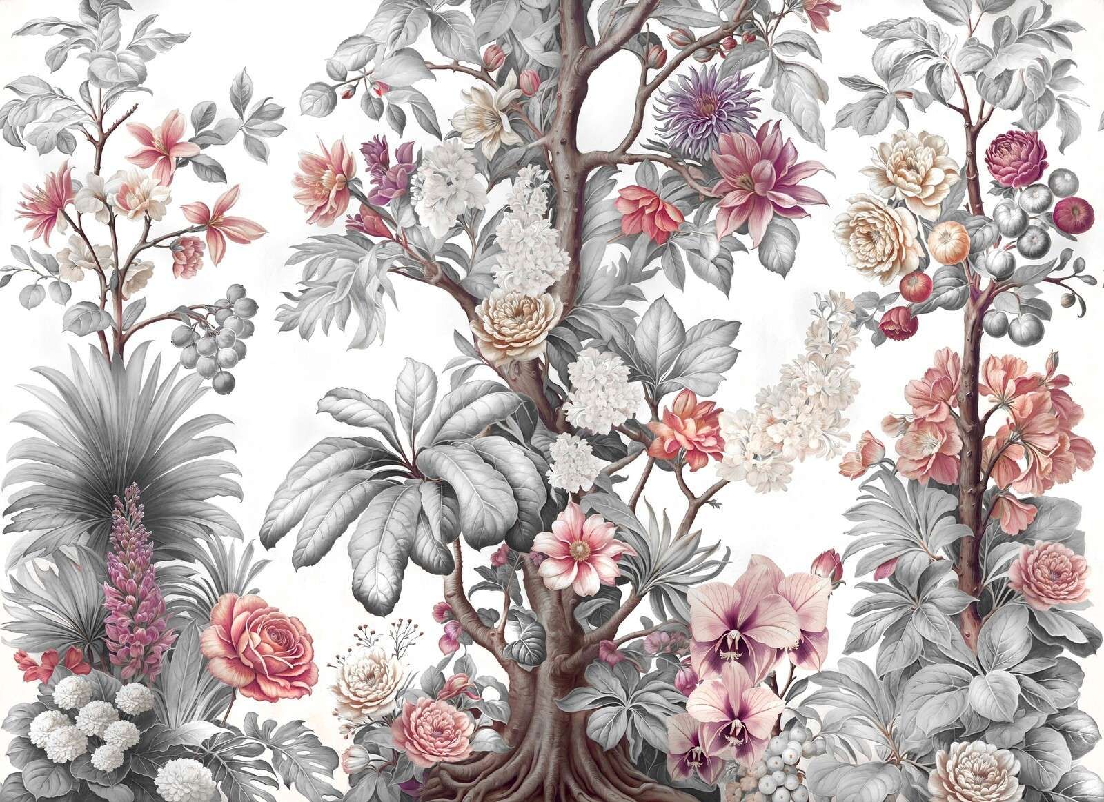 Botanische bloesemboom in grijstinten