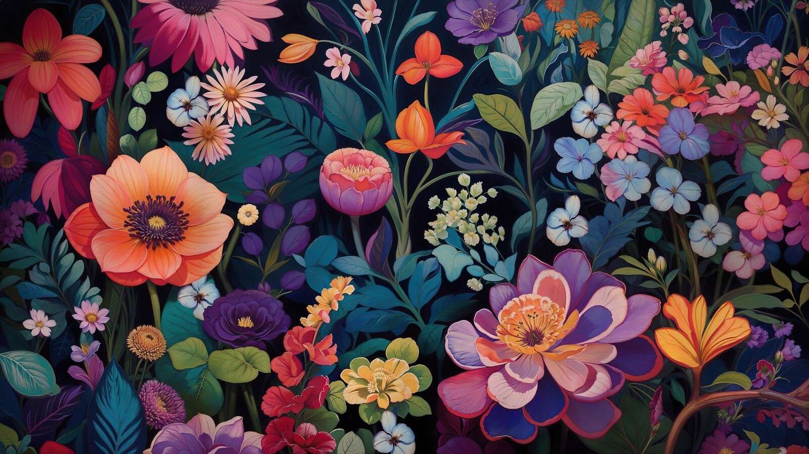 Kleurrijke bloemenpracht bij nacht