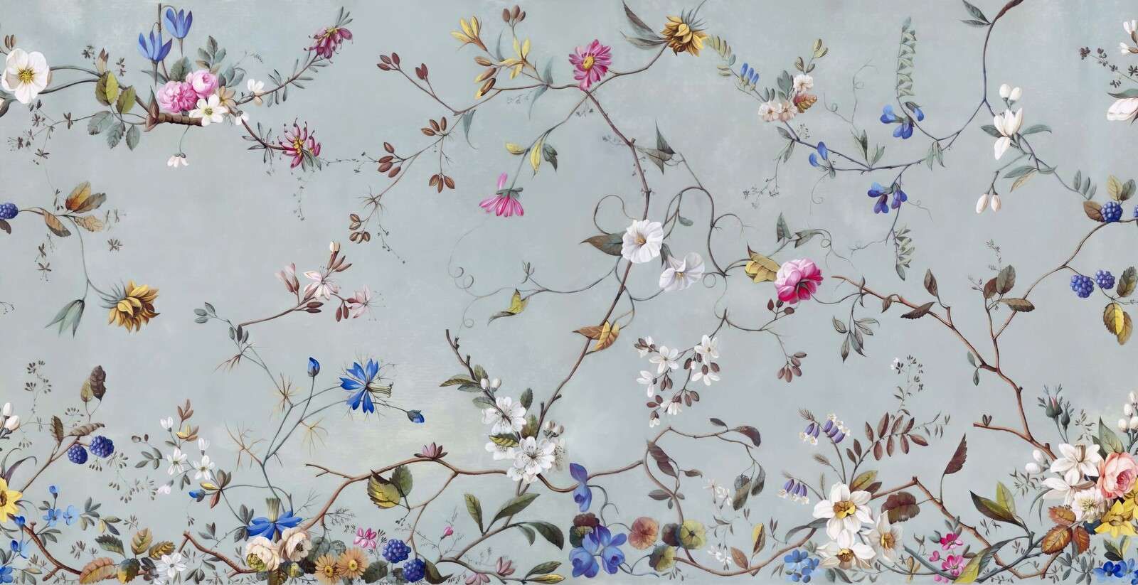 Fijne bloesemtakken op nevelblauw