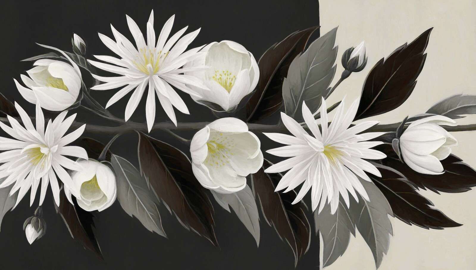 Witte clematis op donkere tak