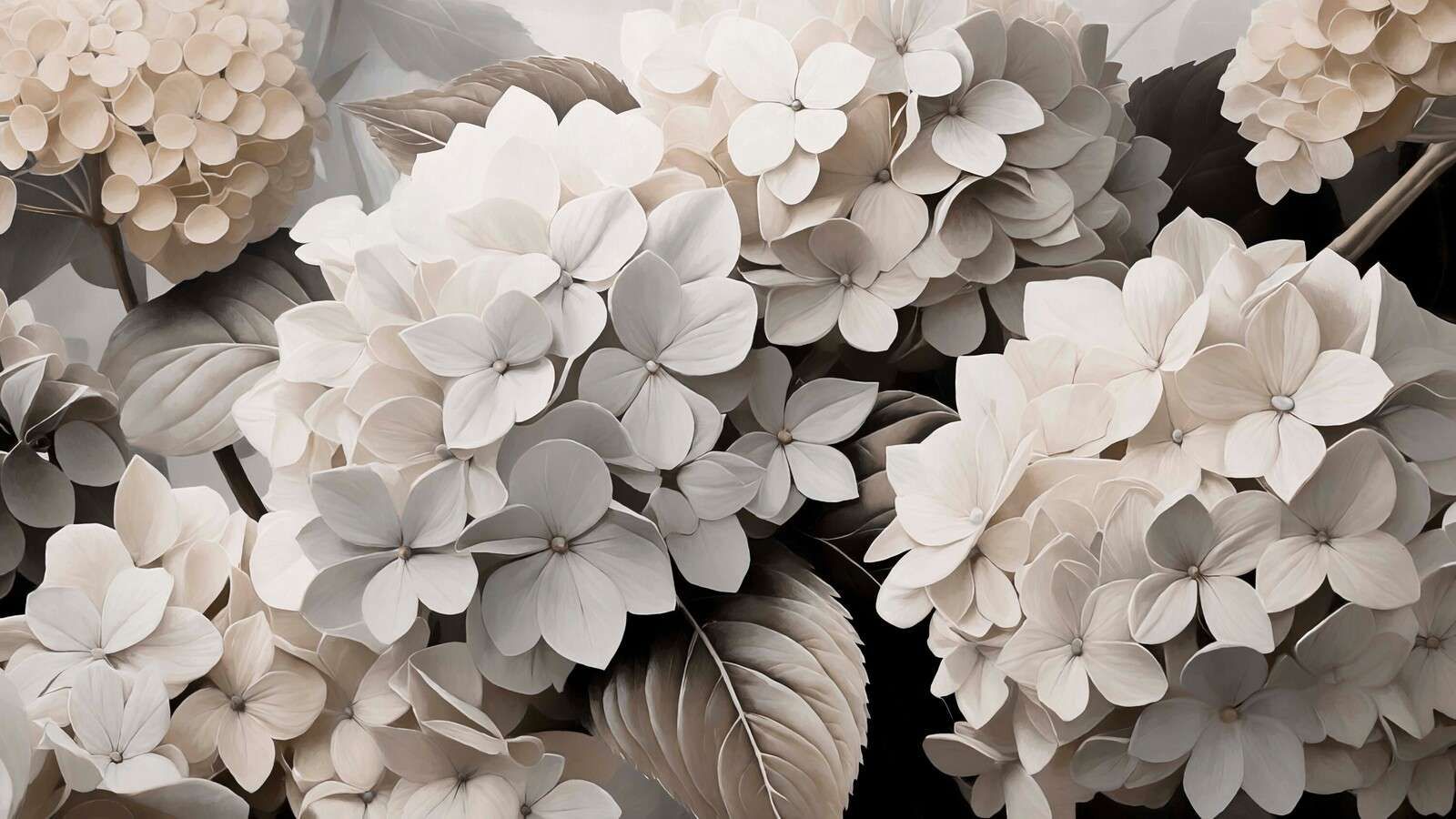 Crèmekleurige hortensia’s met diepte