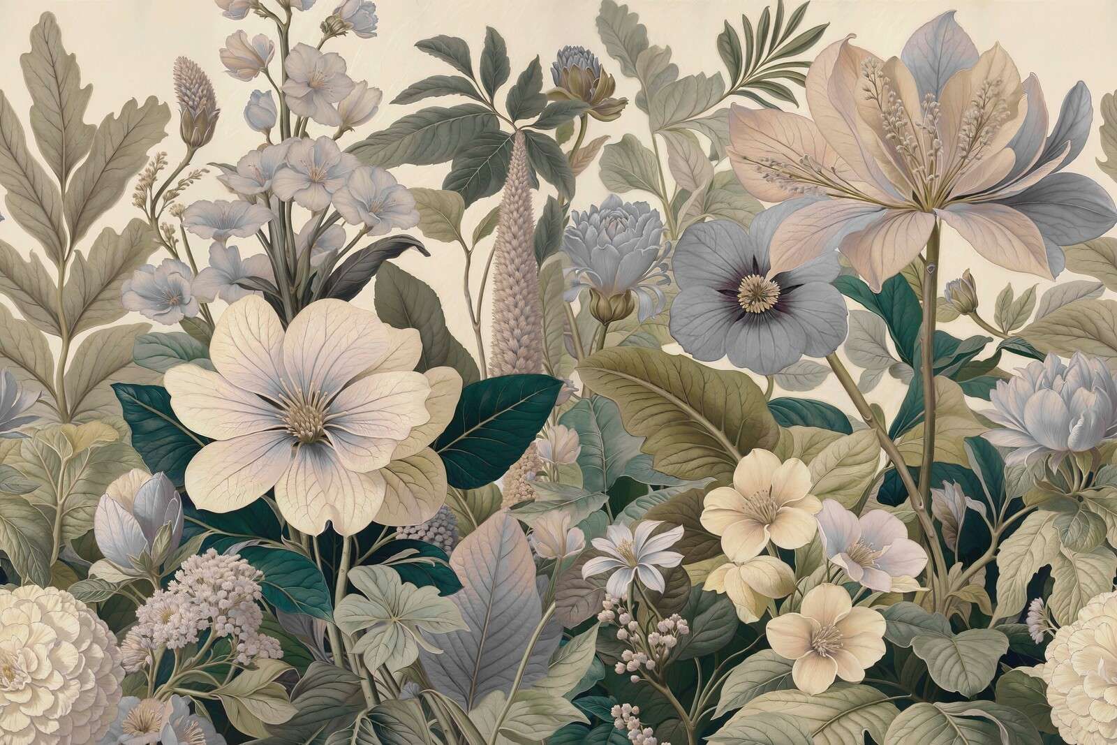 Botanische bloemen in zachte blauwtinten