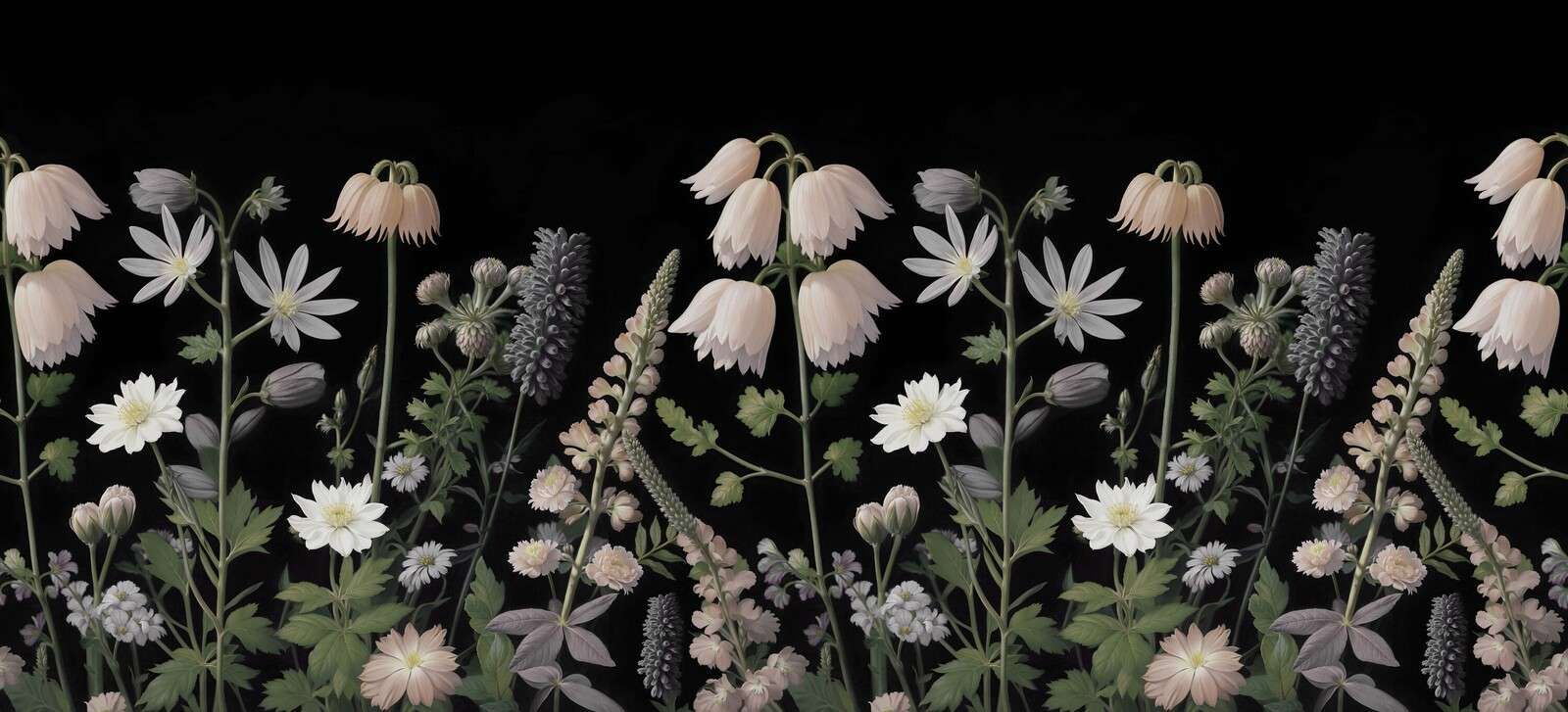 Donkere veldbloemen met pastelbloei