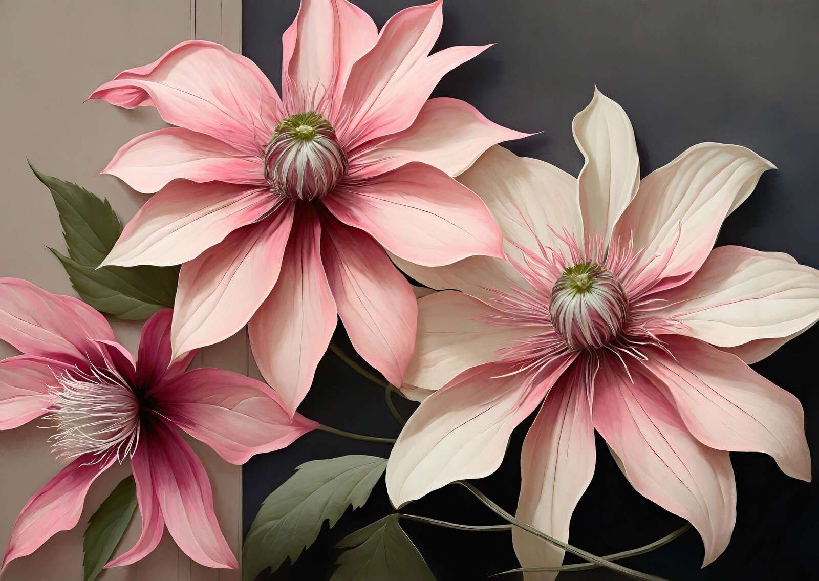 Grote roze clematis bloemen