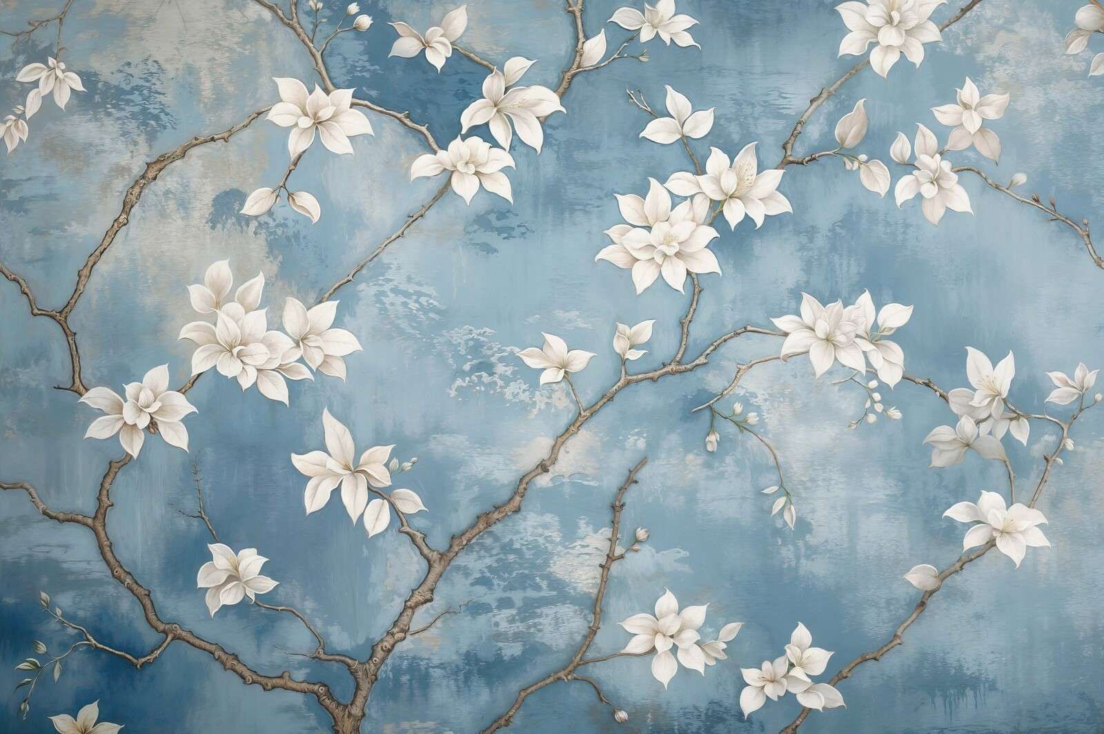 Witte magnoliabloesem op blauw