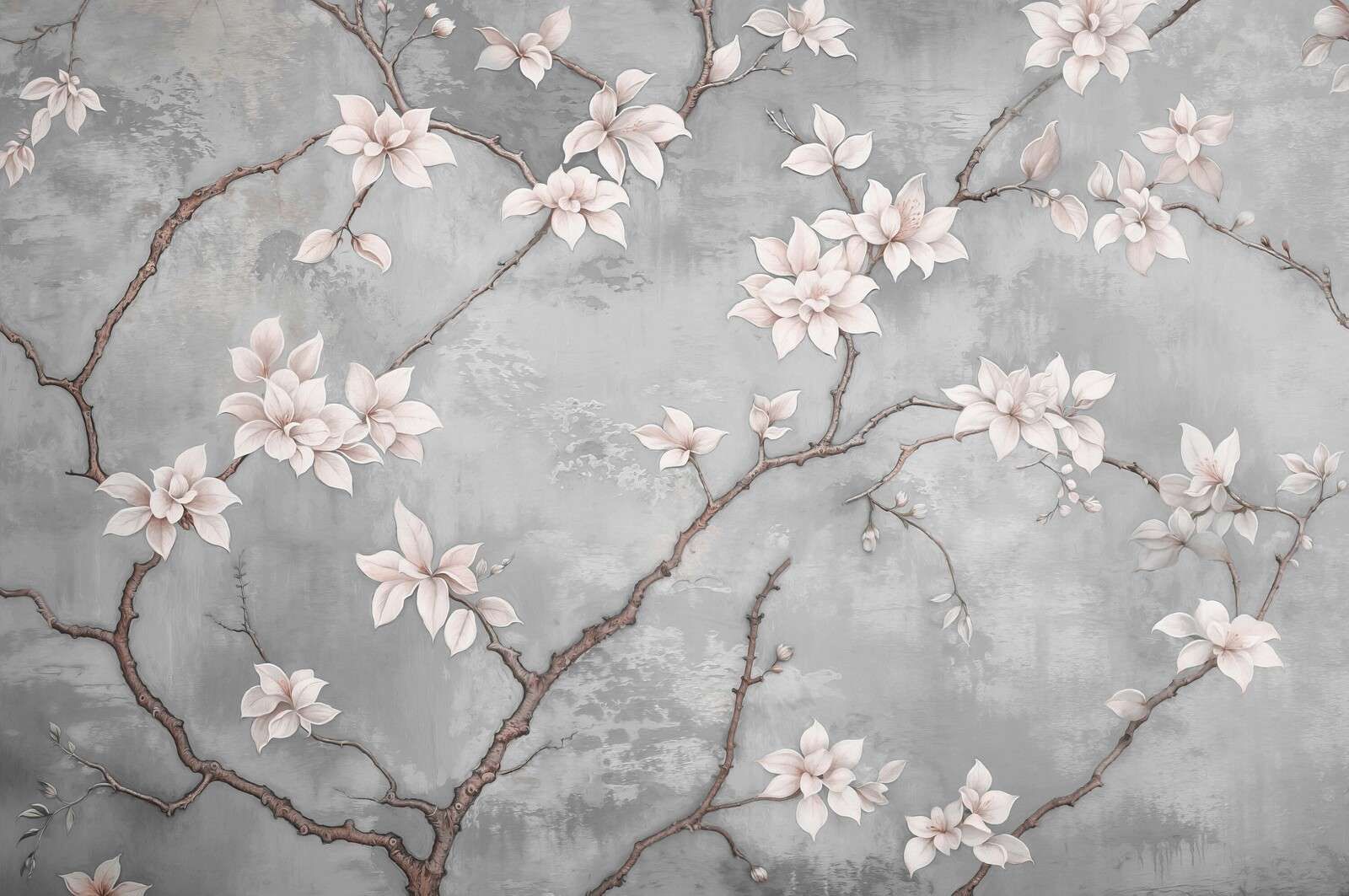Witte magnoliatak op mistgrijs