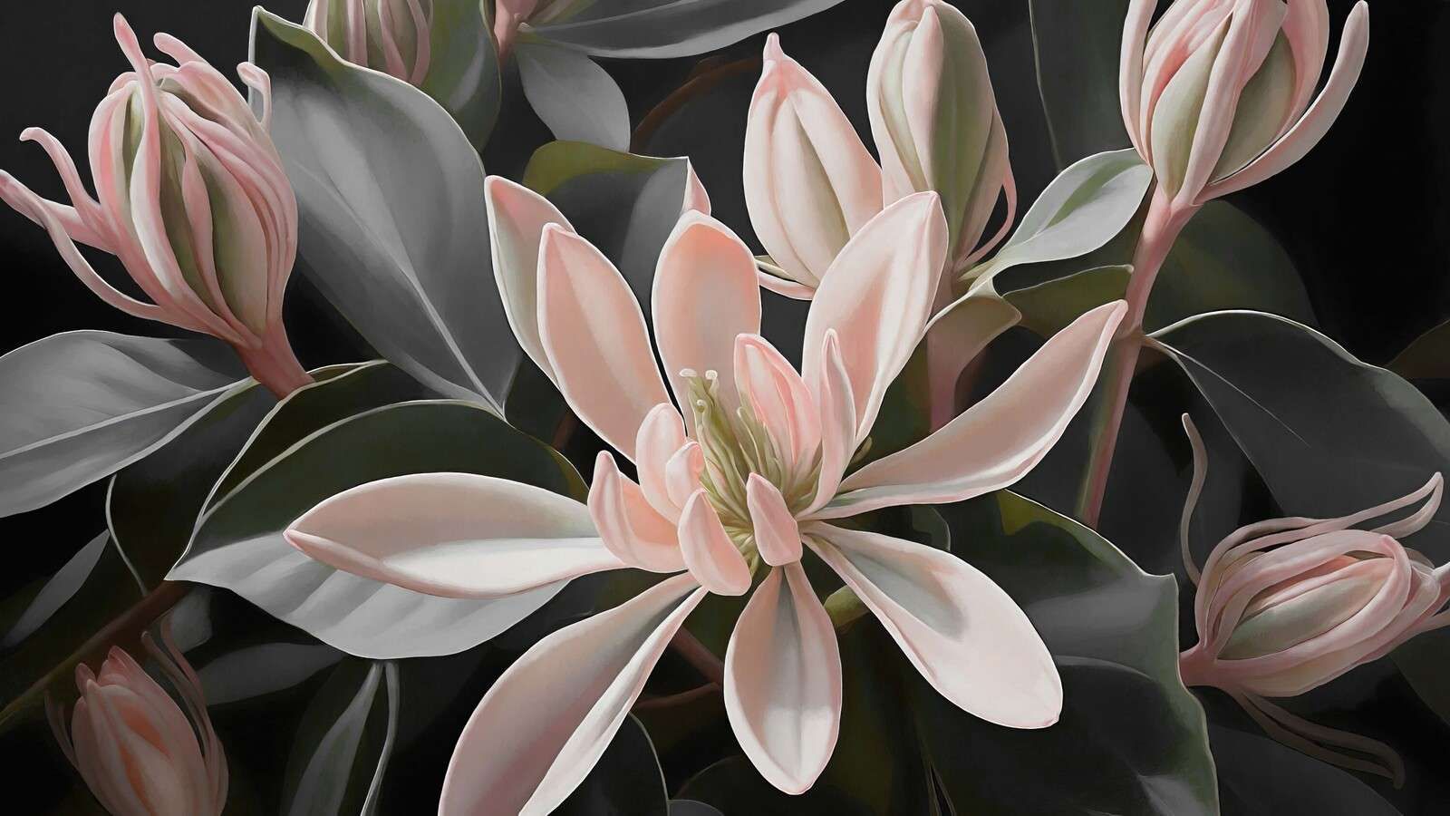 Zachte magnoliabloemen op donker