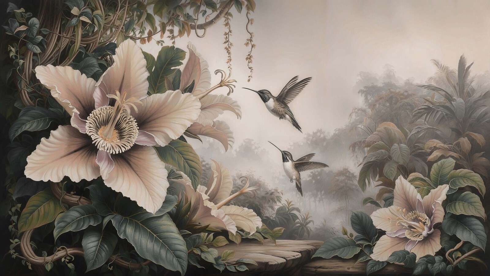 Tropische bloemen met kolibries