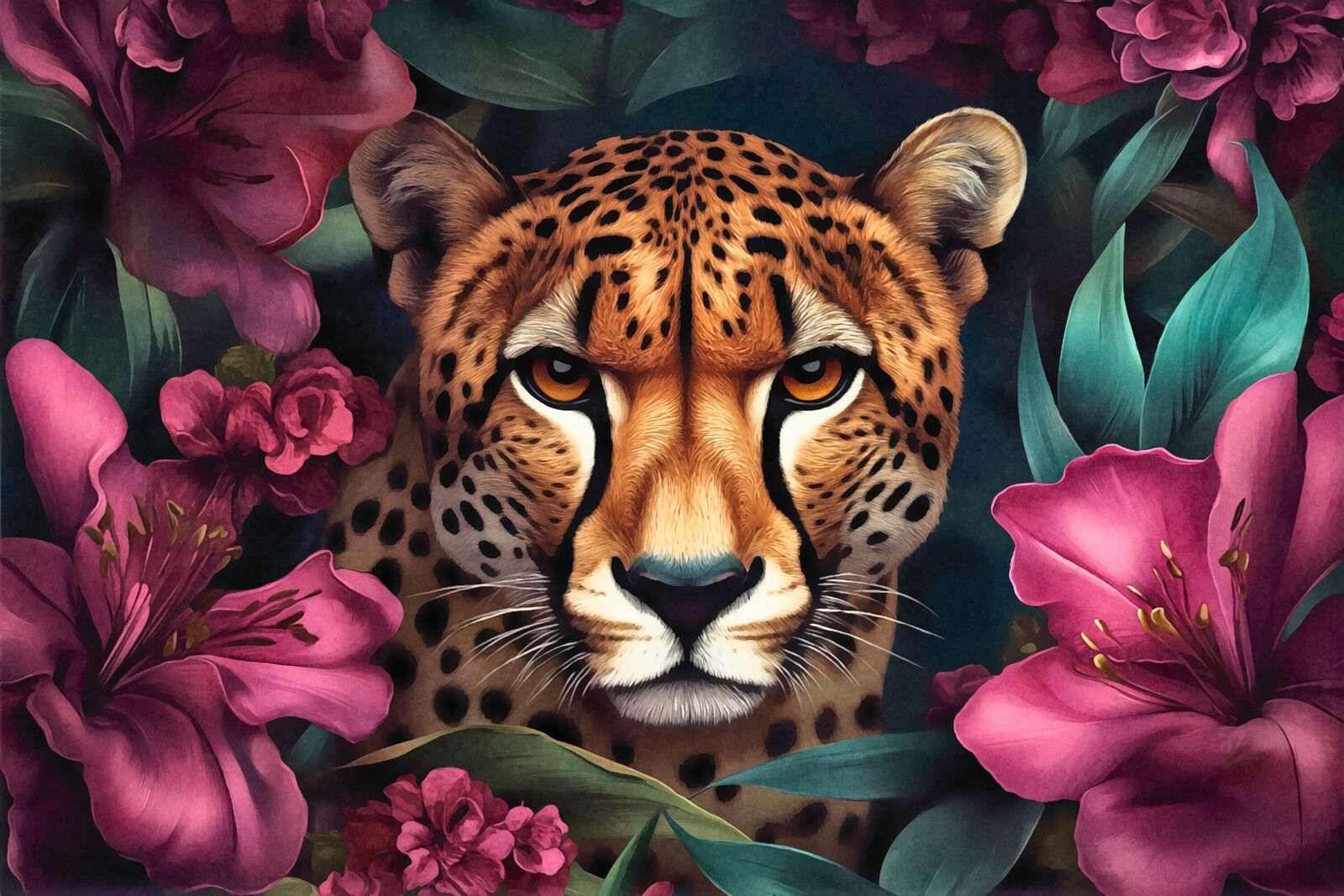 Wild Cheetah Grace and Exotic Blooms