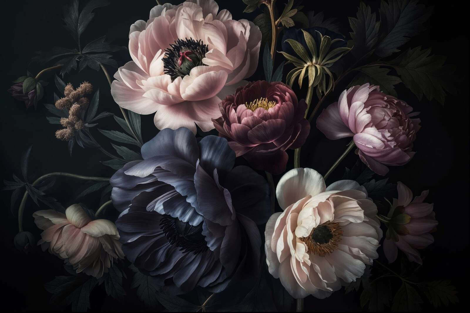 Elegant floral nocturne baroque blooms
