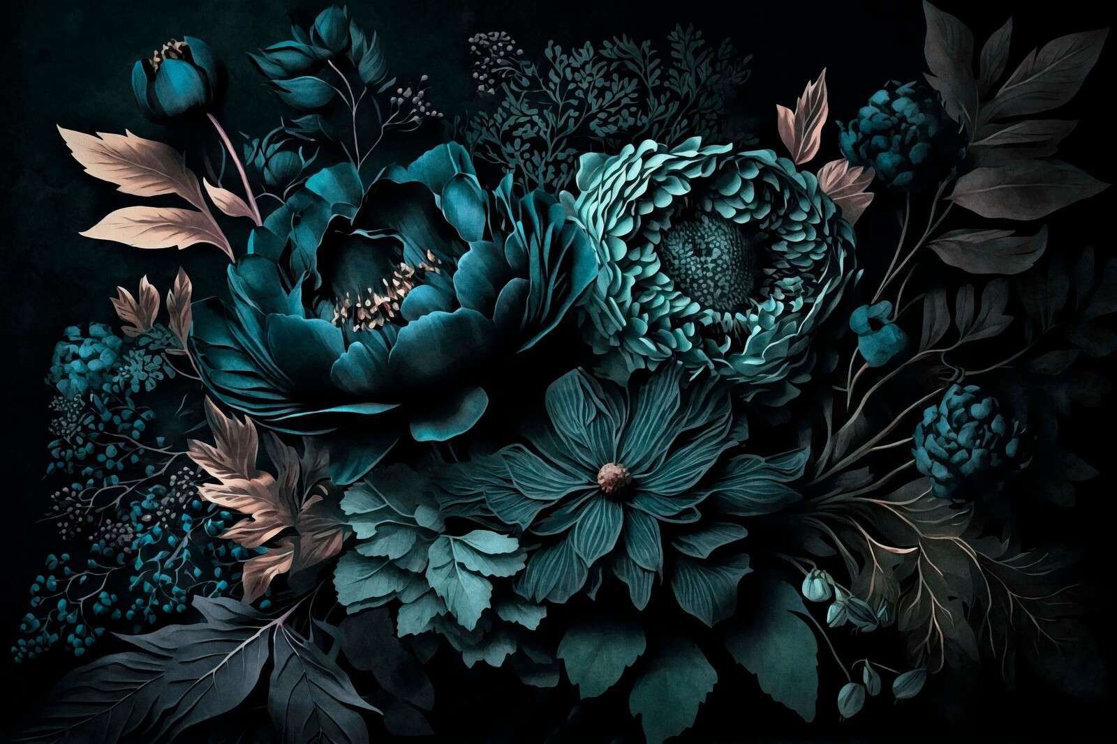 Renaissance vibes moody flowers turquoise