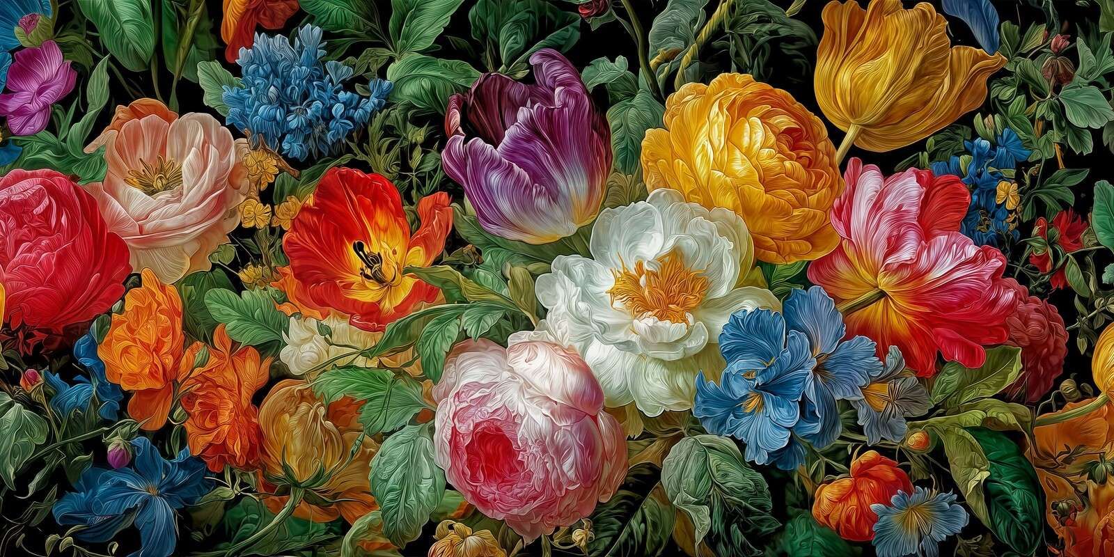 Weelderige bloemen op zwarte achtergrond