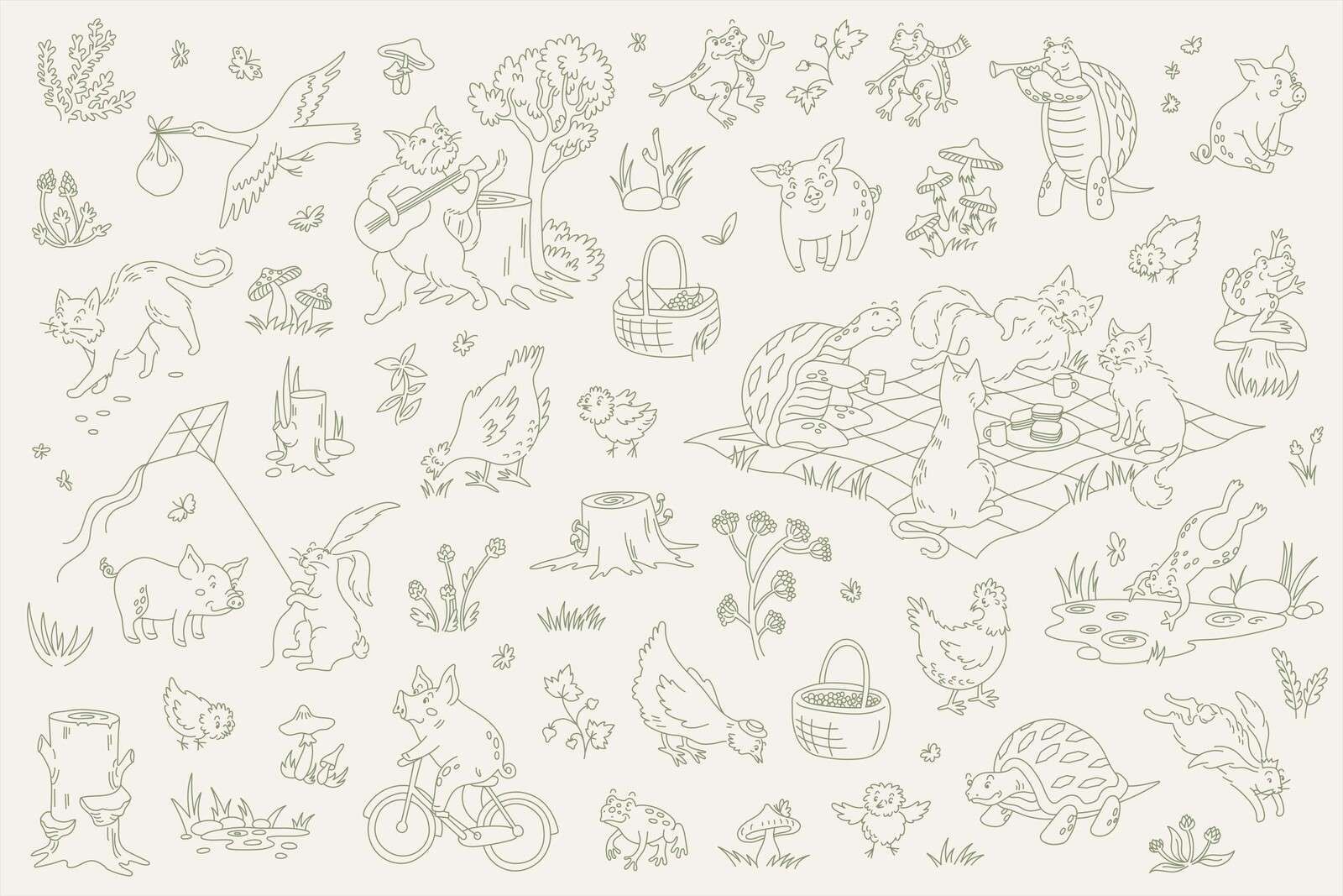 Bos dieren rustig beige en donker groen